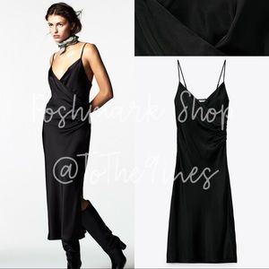 Zara Satin Effect Black Draped Wrap Slip Dress